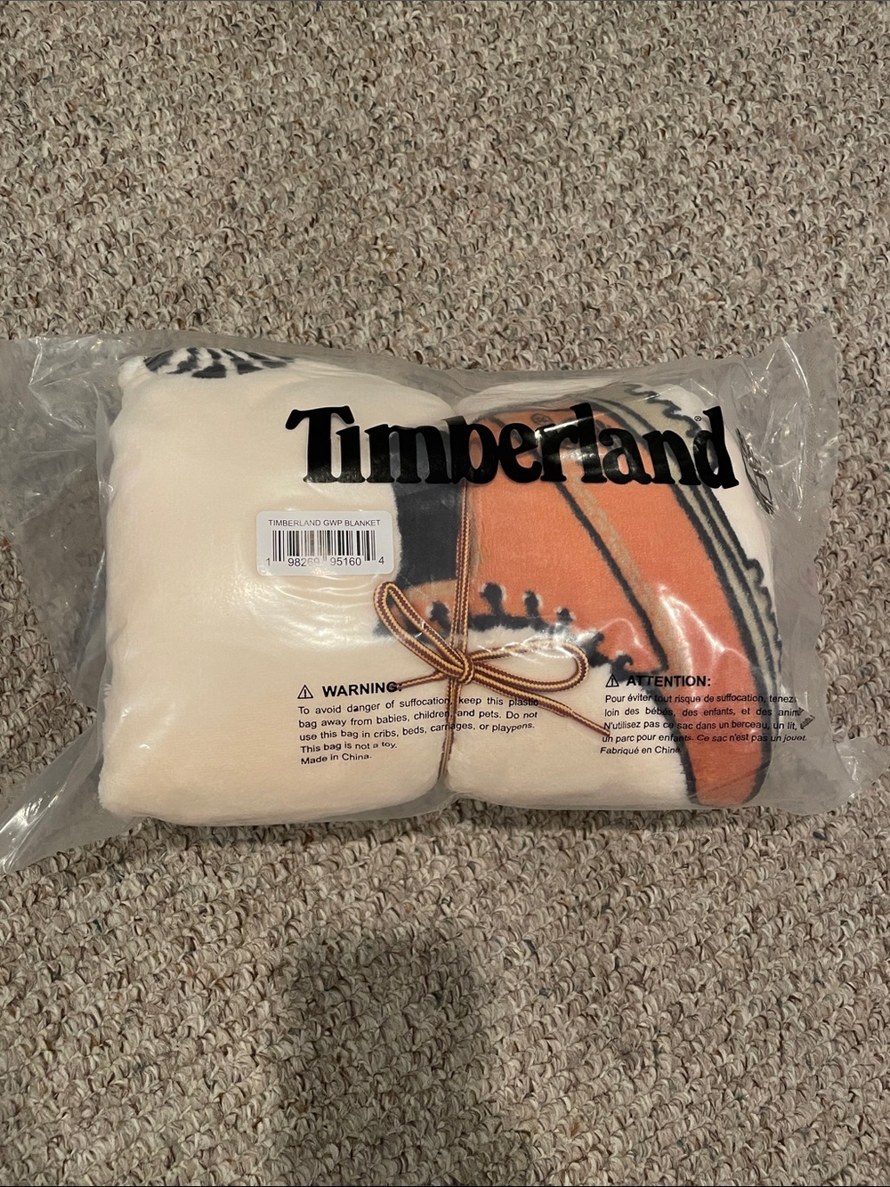 Timberland Cream Blanket with Orange and Black Logo
